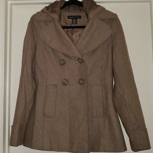 Tan wool Peacoat with a hood New York & Co